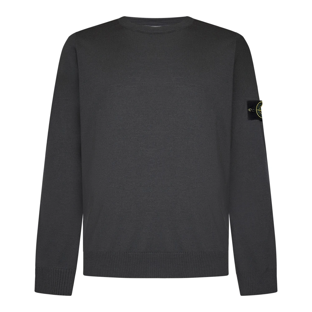 Grå Ribbet Crewneck Uld Sweater