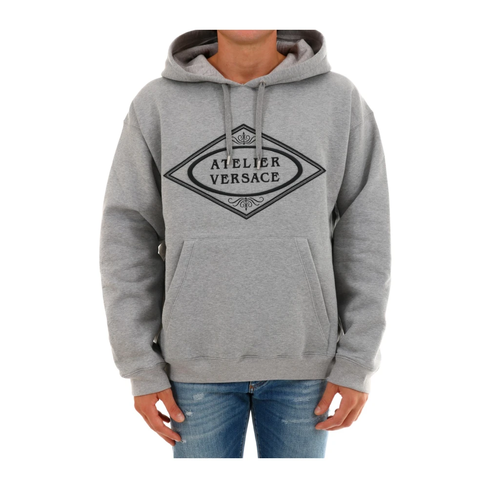 Versace Men's Gray Atelier Logo Hooded Sweatshirt - Hoodies - S - Sweatshirts & Hoodies