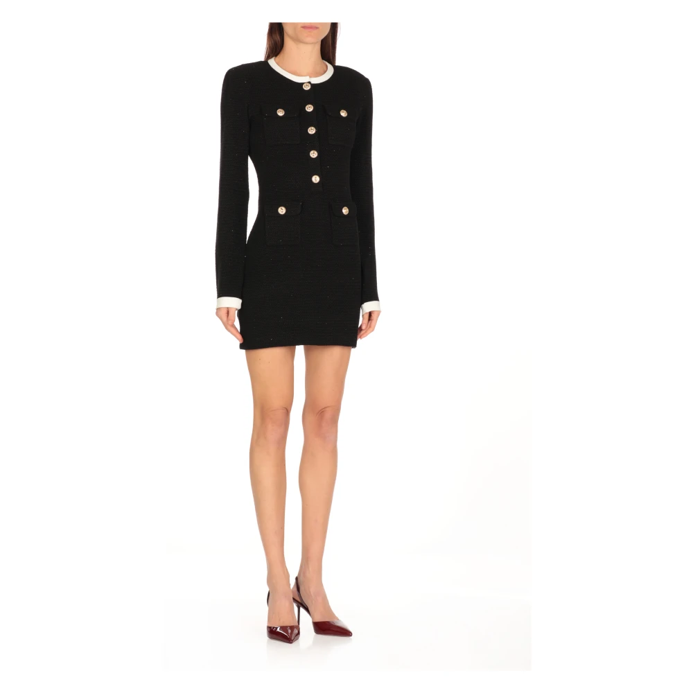 Self Portrait Gestreepte jurk met Lurex details Black Dames
