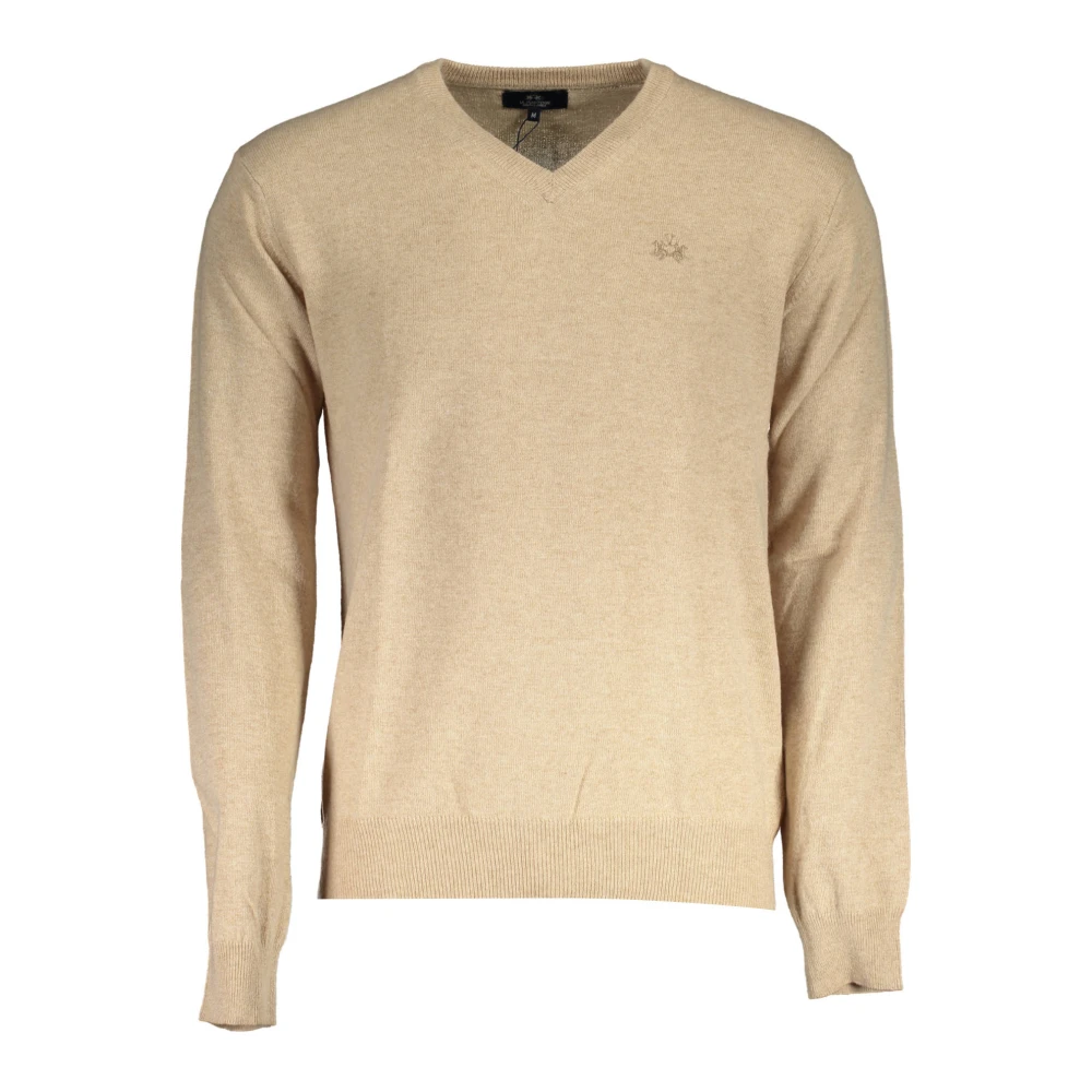 La Martina Men's Beige Long Sleeve Jumper - V-Neck Knitwear - Xl - Knitwear