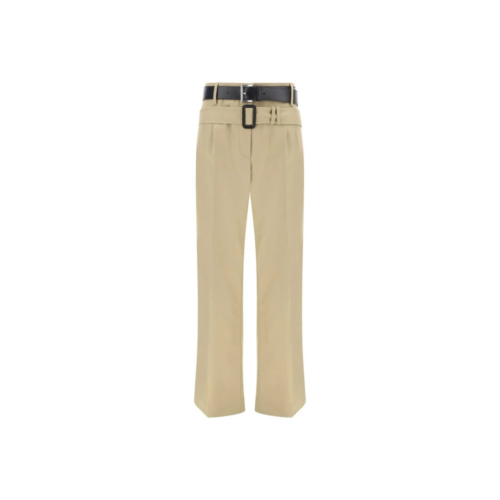 Prada Katoenen broek met leren riem Beige Dames