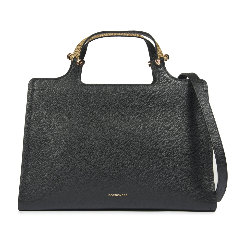 Borbonese Leren schoudertas met ritssluiting Black Dames