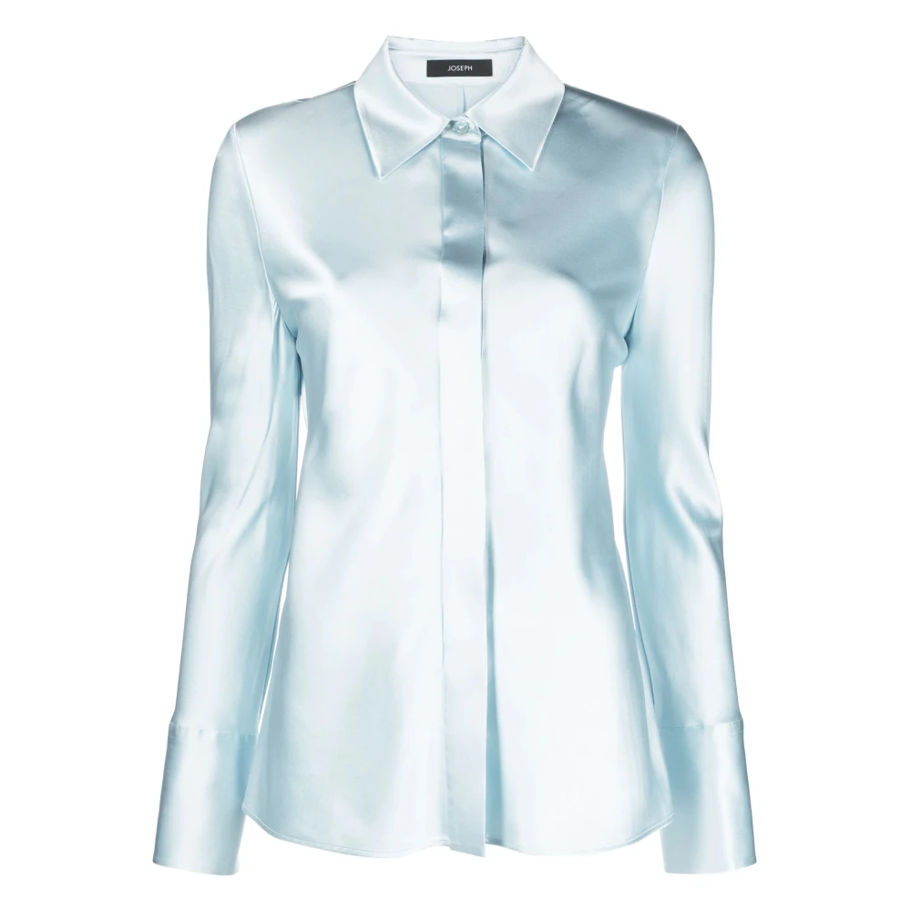 Joseph Blauwe Zijden Satijnen Blouse met Lange Mouwen Blue Dames