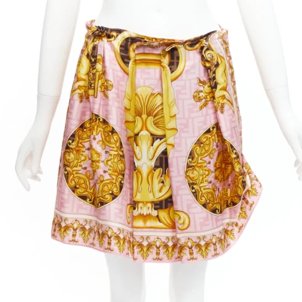 Fendi Vintage Tweedehands Zijden Barok Rok Fendace Fendi Versace 2022 Multicolor Dames