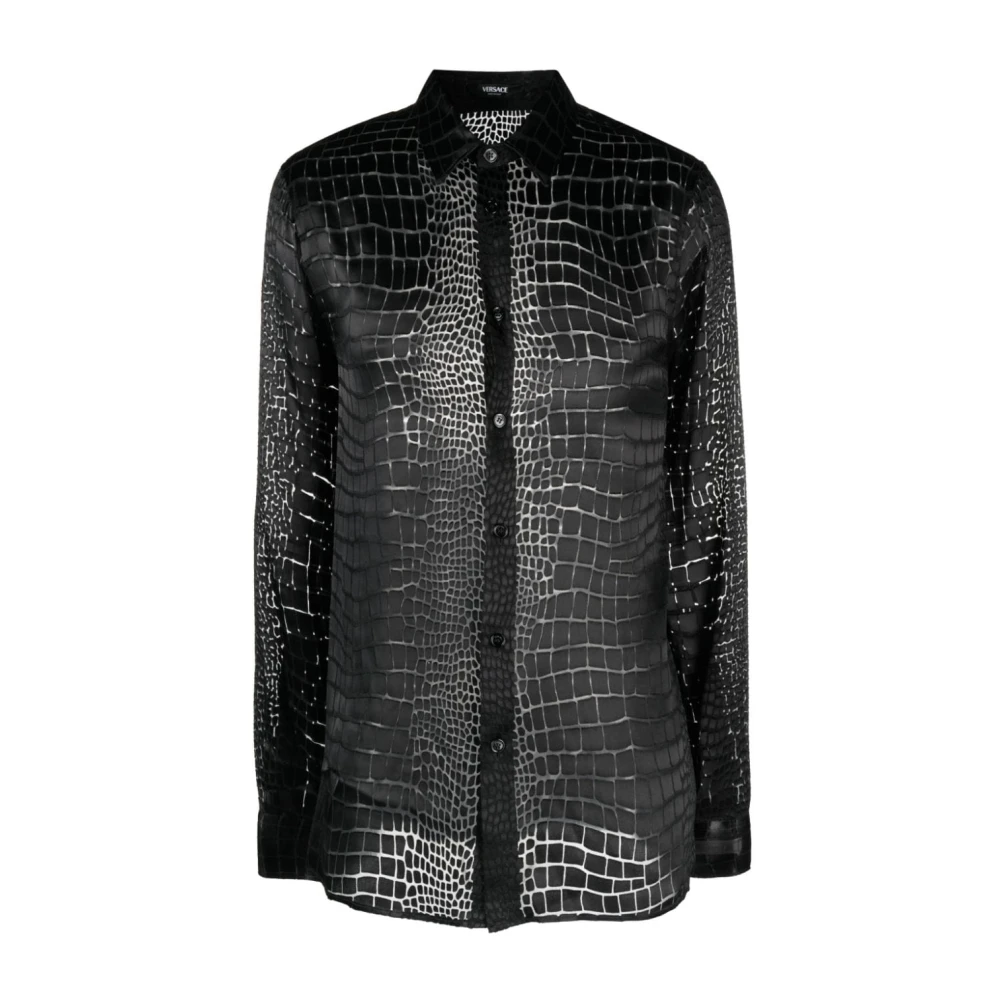 Versace Informeel overhemd van Devorè Alligator-stof Black Heren