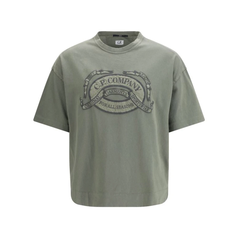 C.p. Company Men's Gray 20/1 Jersey Short Sleeve Boxy Logo T-Shirt - T-Shirts - M - Tops