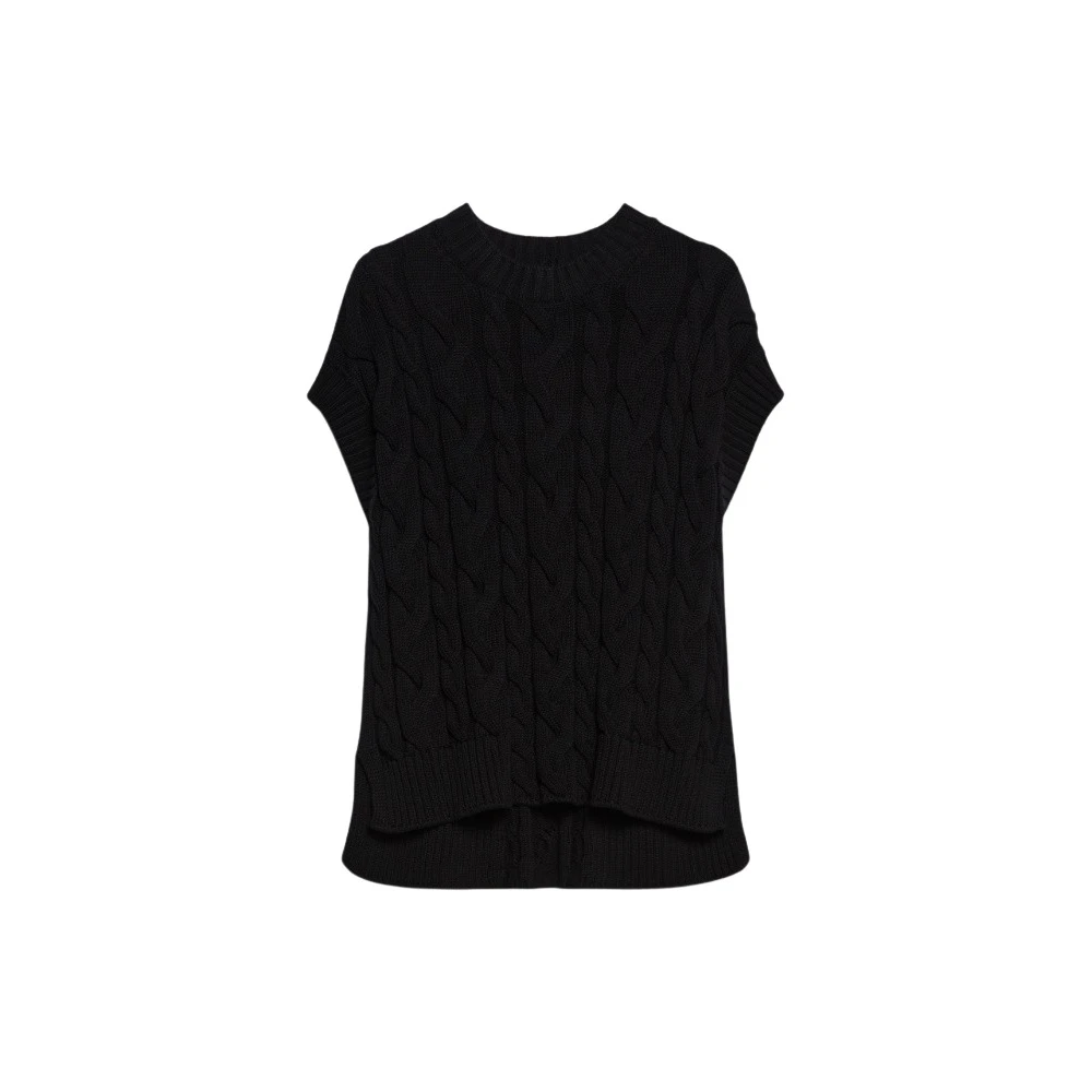 Max Mara Zwarte Boxy Gebreide Gilet Jas Black Dames