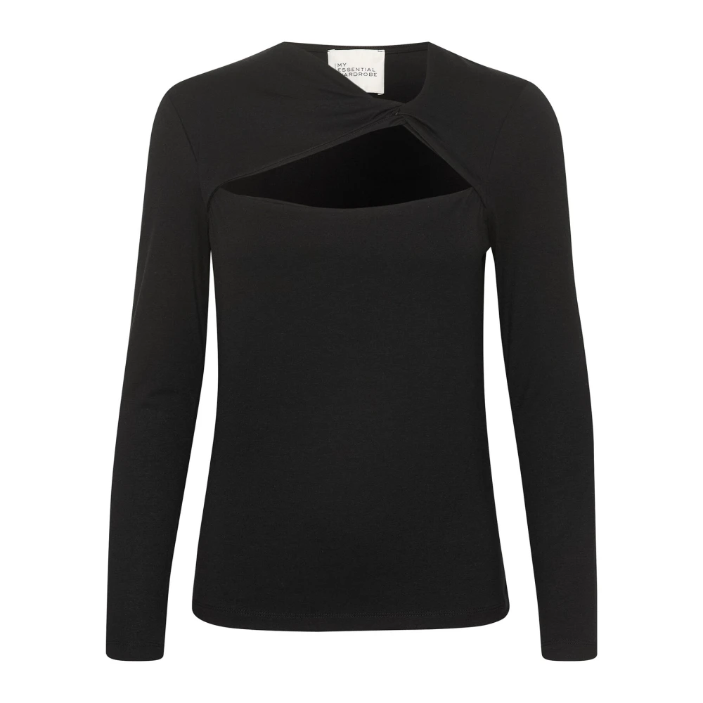 My Essential Wardrobe Zwarte Knoopblouse met Slimme Uitsnijding Black Dames