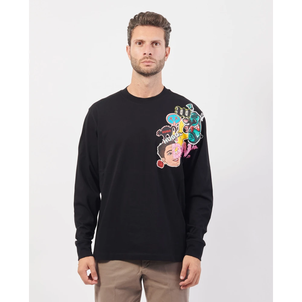 Hugo Boss Zwarte katoenen T-shirt met lange mouwen Black Heren