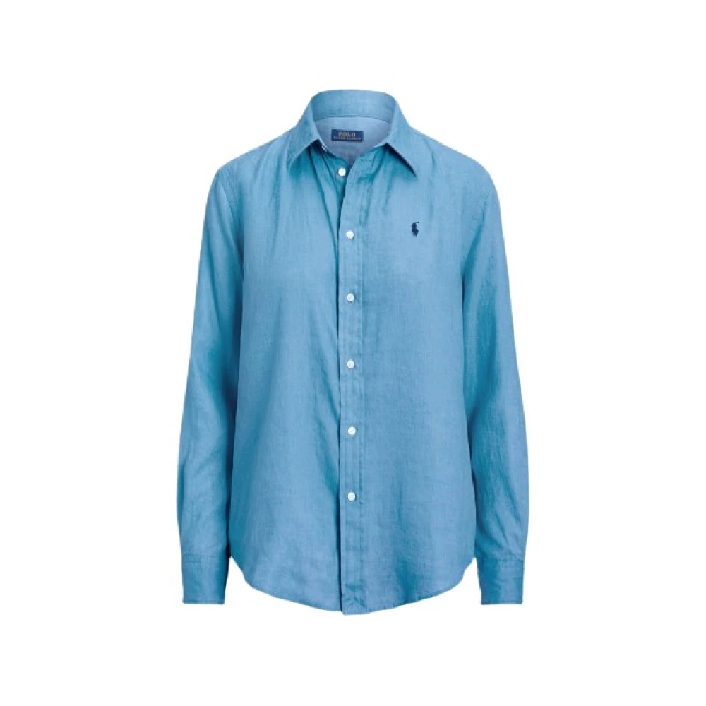 Polo Ralph Lauren Casual Linnen Overhemd met Geborduurd Logo Blue Dames