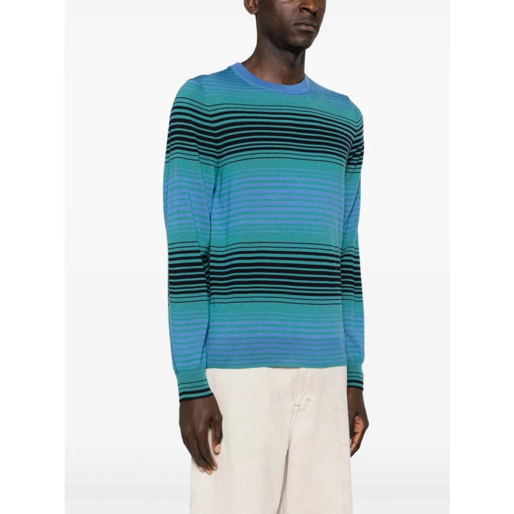 PS By Paul Smith Blauw Gestreepte Crewneck Sweater Blue Heren