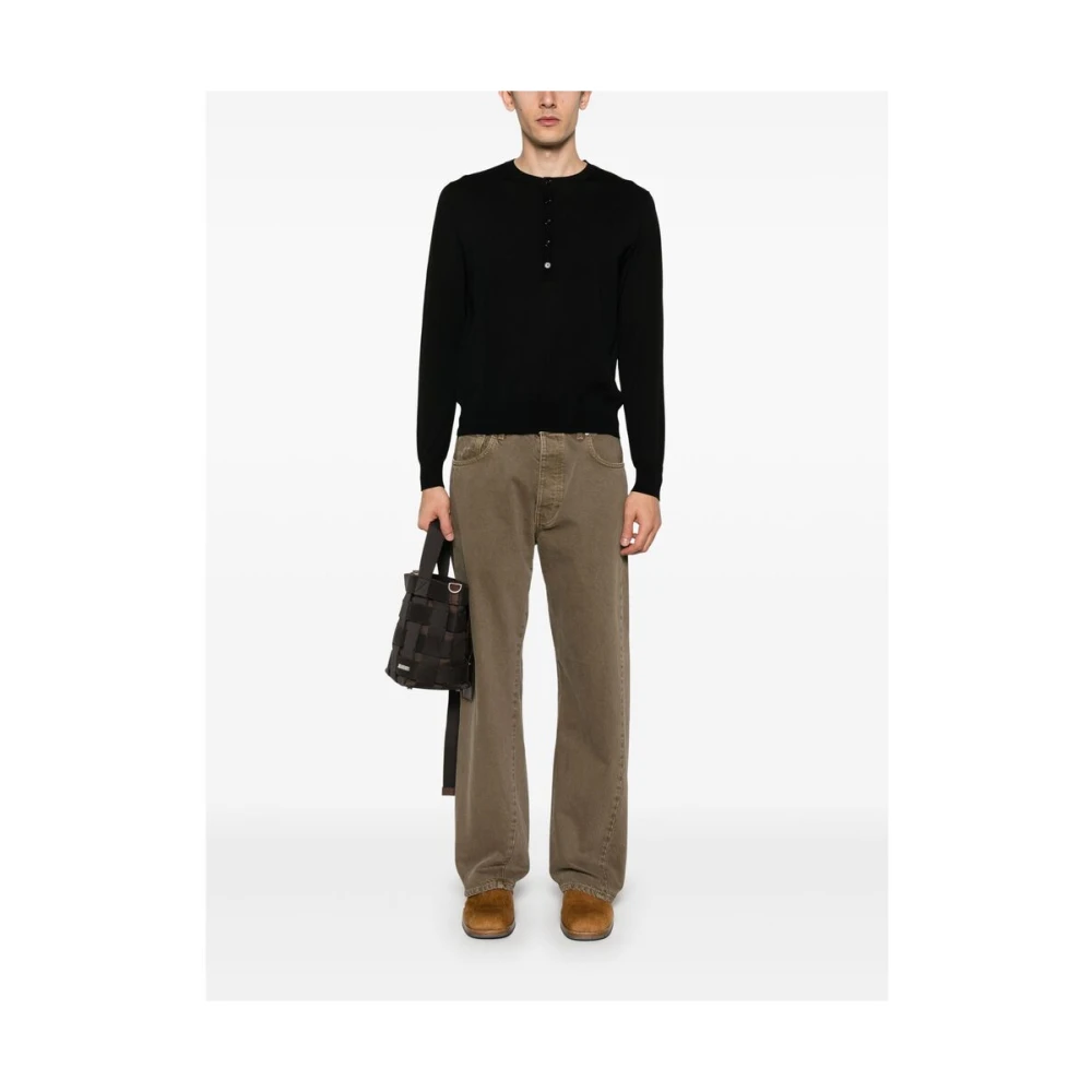 Dries Van Noten Zwarte Crew Neck Sweater Lange Mouwen Black Heren