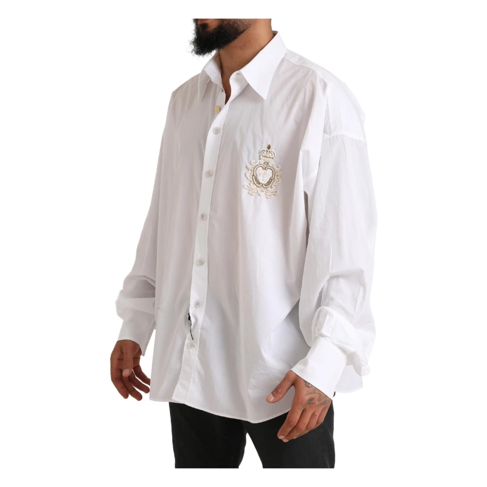 Dolce & Gabbana Witte Logo Katoenen Casual Overhemd White Heren