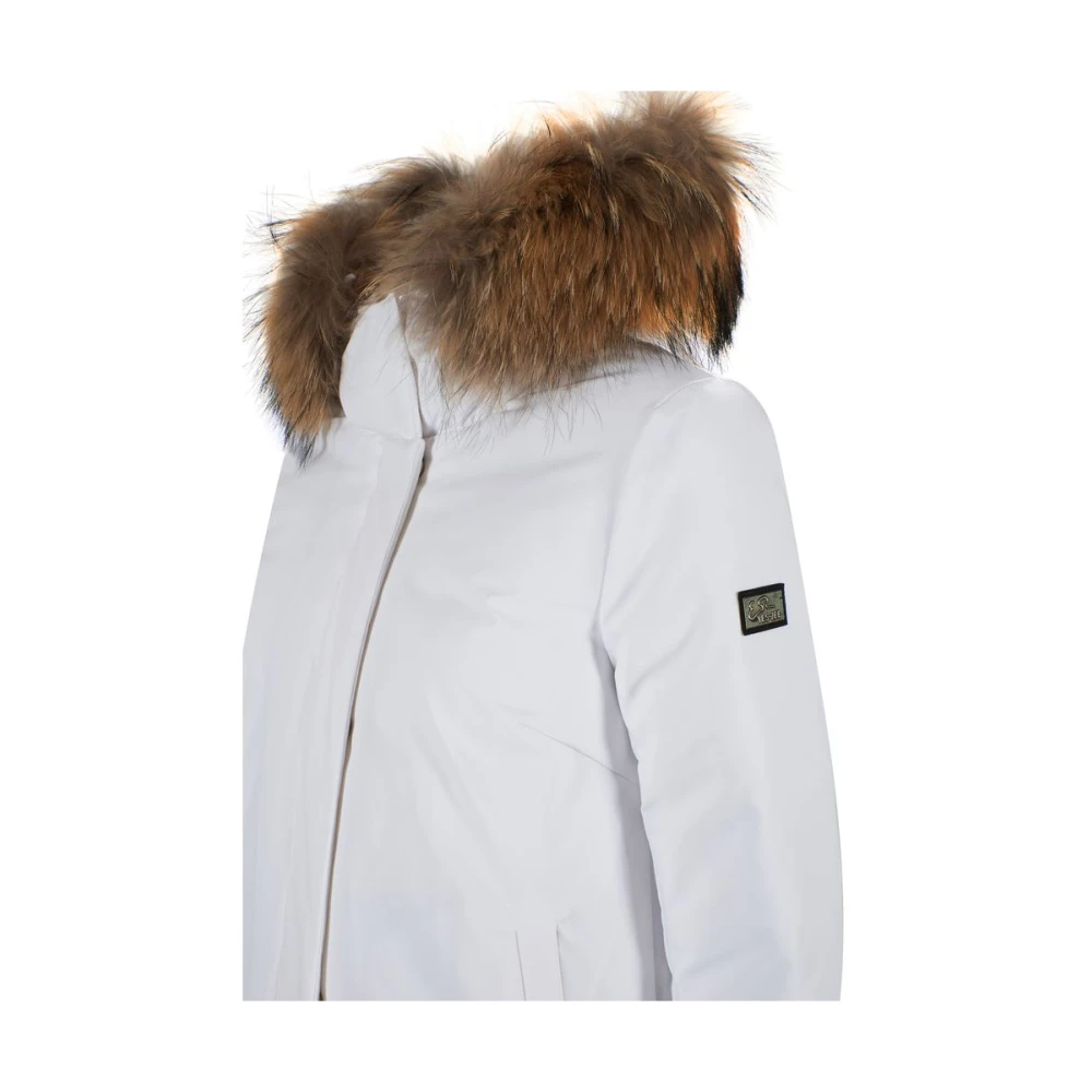 YES ZEE Elegante witte donsjas met bontcapuchon White Dames