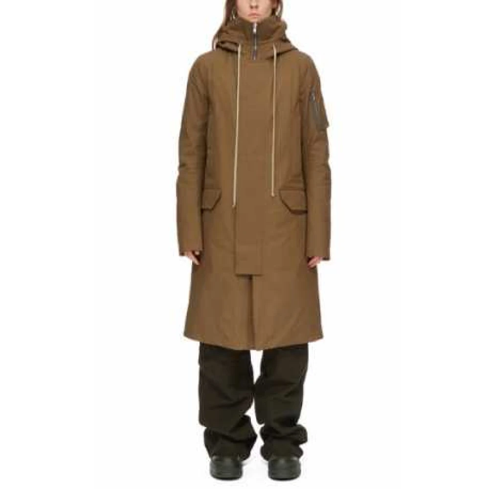 Rick Owens Gewatteerde trenchcoat met capuchon Brown Heren