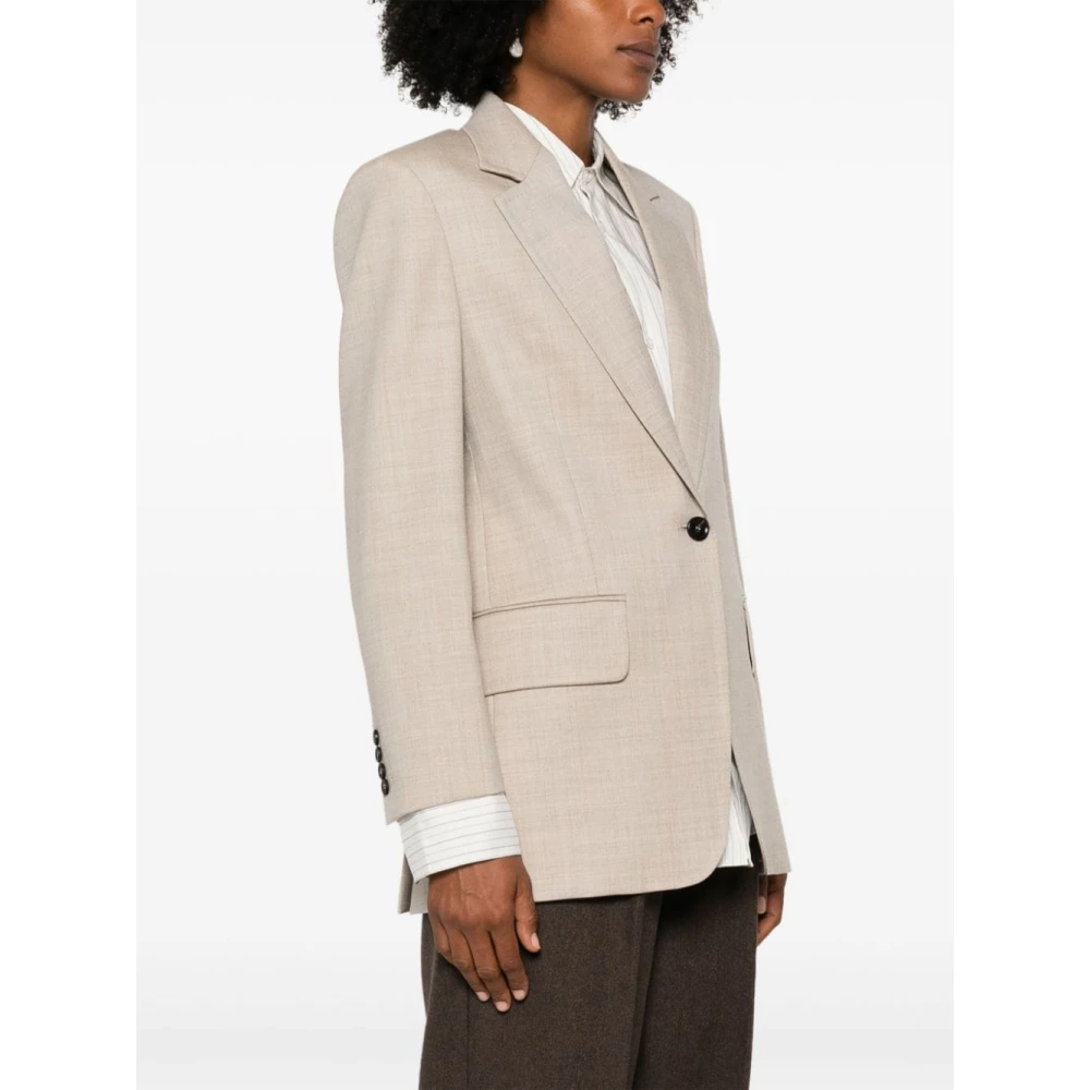 Max Mara Beige Wollen Blazer met Inkeping Revers Beige Dames