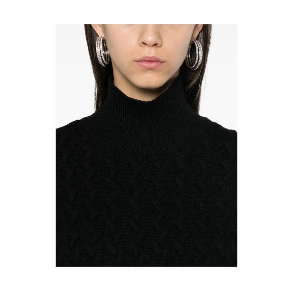 Herno Zwarte Wollen Gebreide Mock Neck Sweater Black Dames