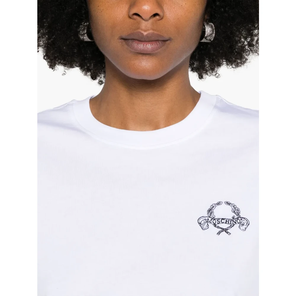 Moschino Wit Geborduurde Cropped T-shirt White Dames