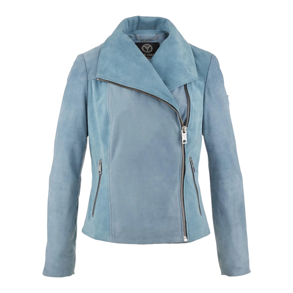 Carlo Colucci Women's Blue Soft Velour Leather Jacket Dal Bella - Leather Jackets - L - Jackets