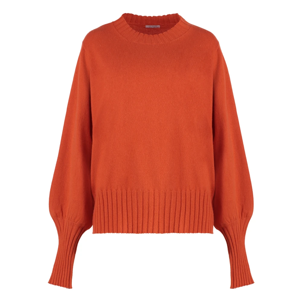 Malo Luxe Cashmere Sweater met Ribgebreide Randen Orange Dames