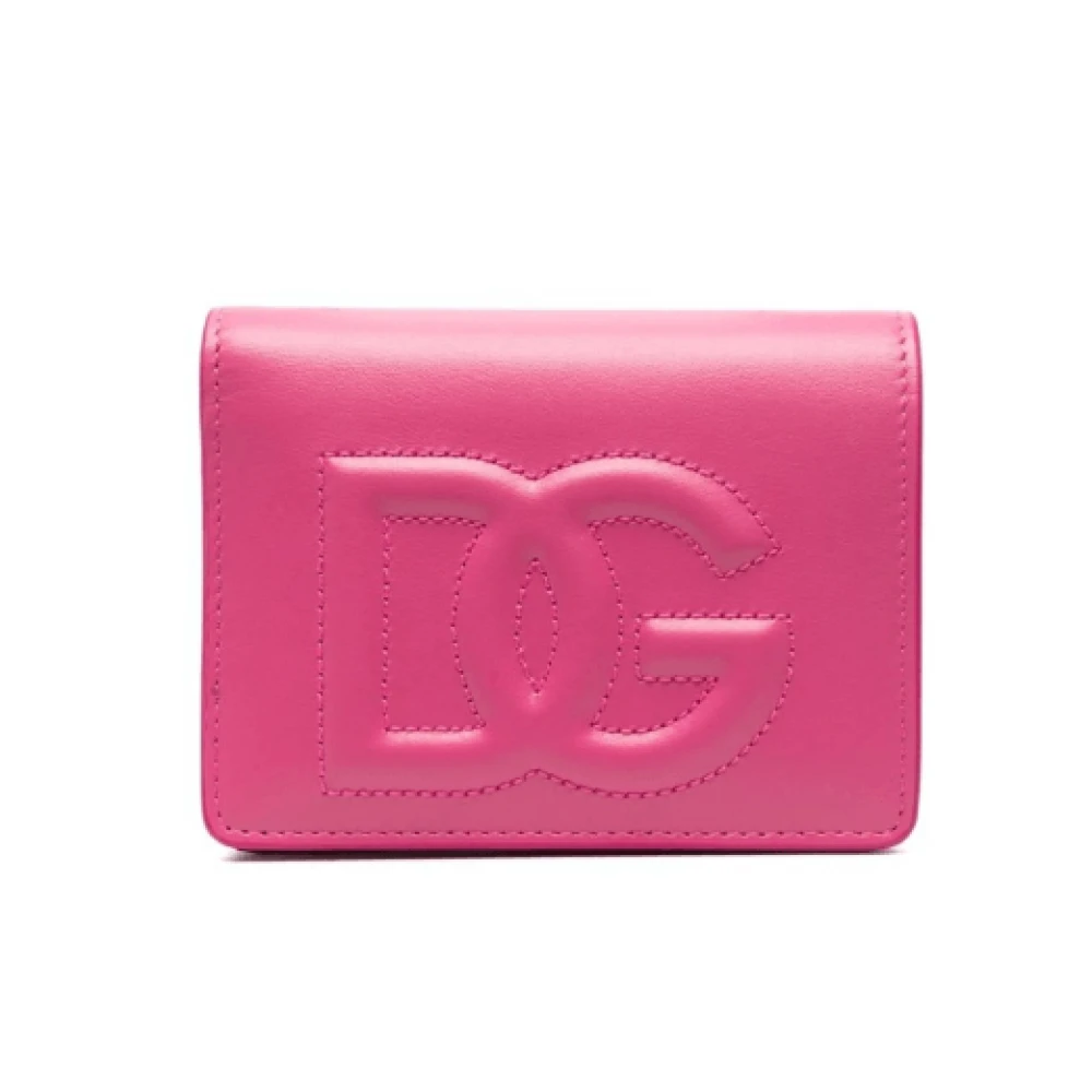 Dolce & Gabbana Fuchsia Roze Leren Portemonnee met Ingelegd Logo Pink Dames