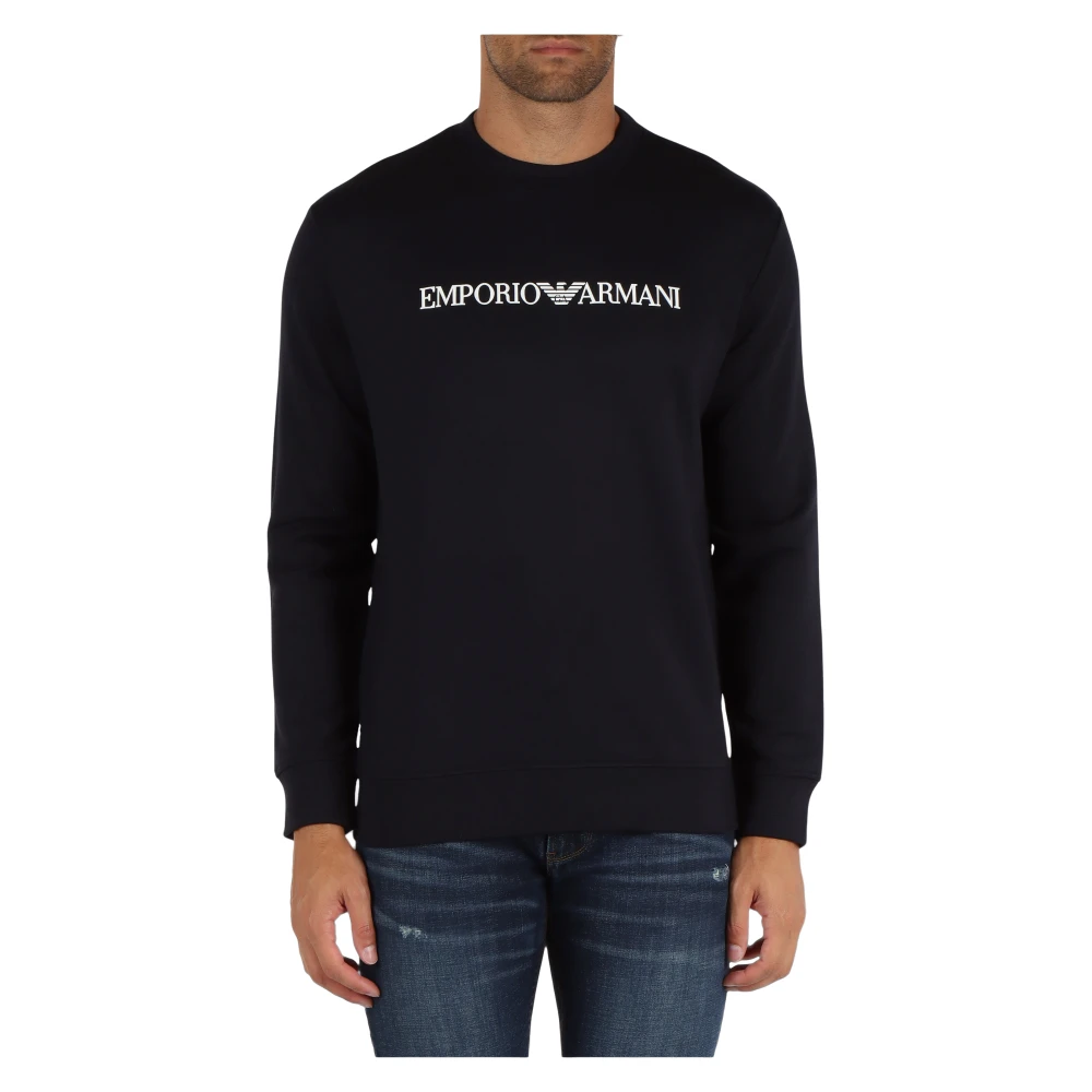 Emporio Armani Katoen Modal Sweatshirt Essential Logo In reliëf Blue Heren