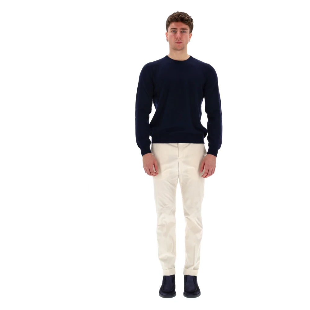 Barba Blauwe Ronde Hals Wol-Kasjmier Trui Blue Heren
