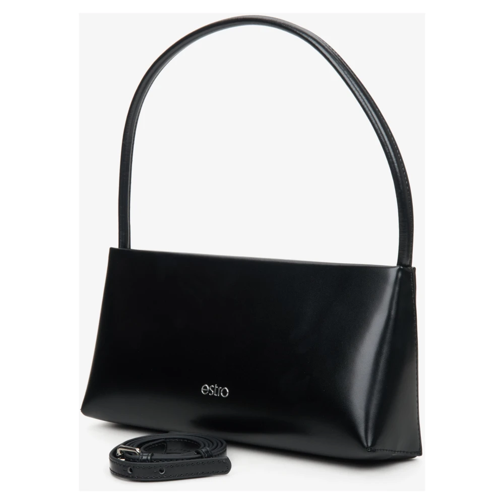 Estro Dames Zwarte Leren Schoudertas Er00114445 Black Dames