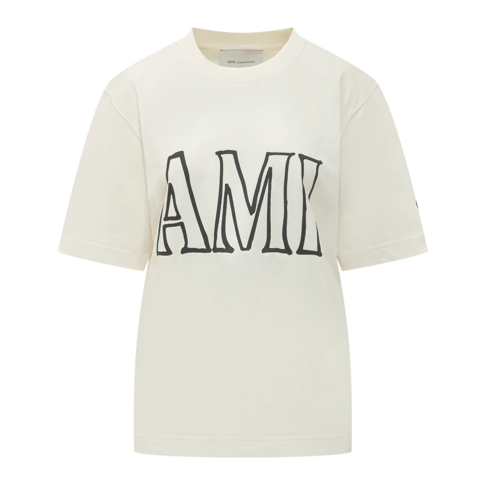 Ami Paris, T-Shirts, female, White, Size: 2XS De Coeur Logo T-Shirt