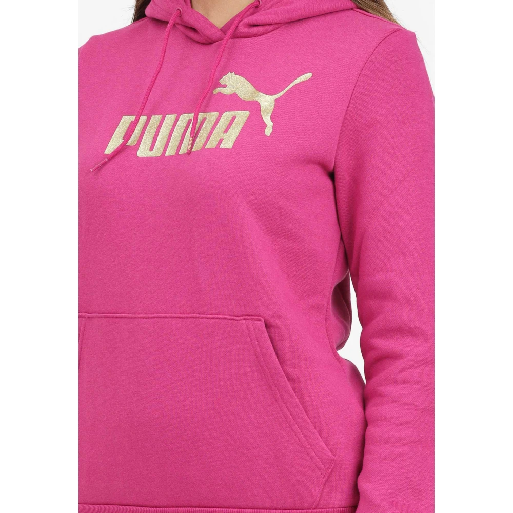 Puma Glitter Logo Hoodie Sweater Pink Dames