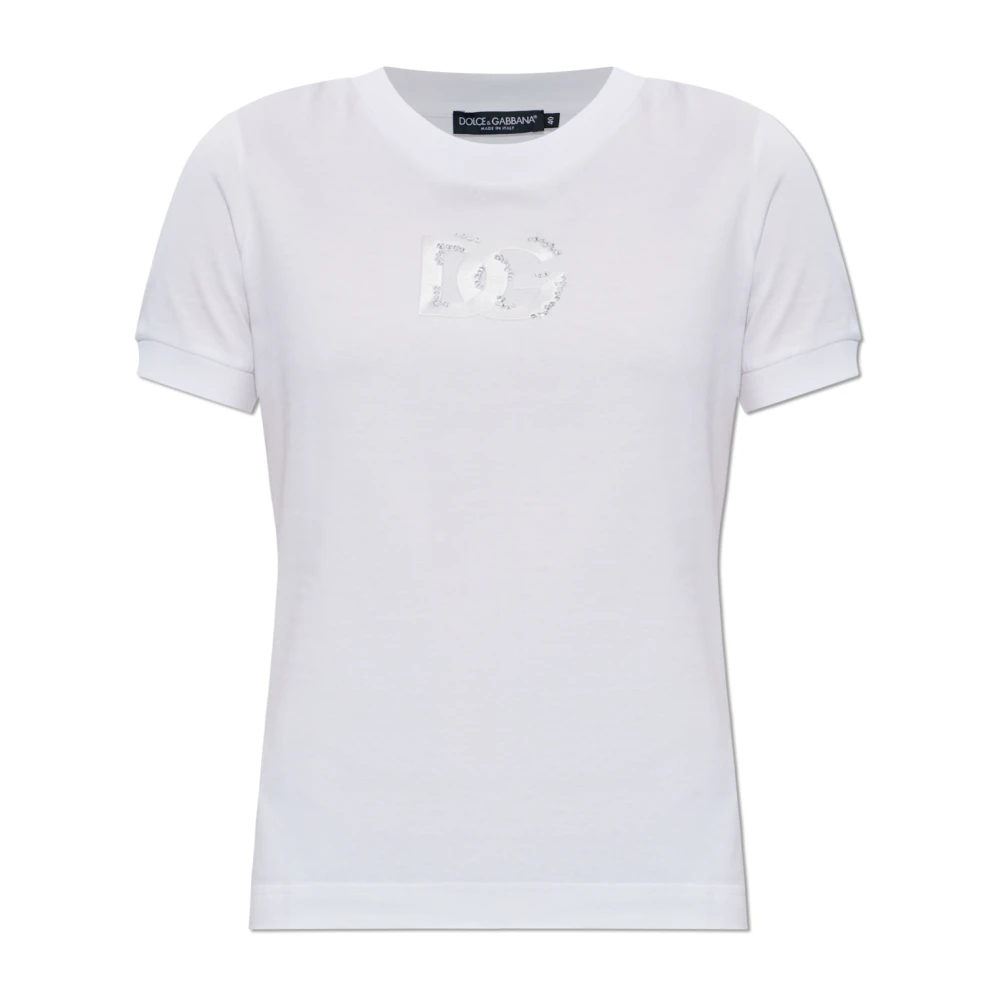 Dolce & Gabbana Women's White T-Shirts, Xs, T-Shirt With Shimmering Logo