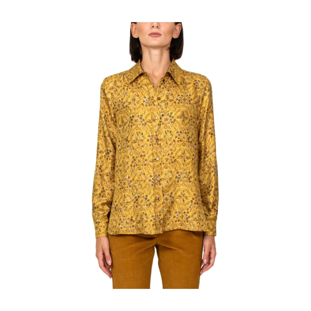 Momoni Gele Zijden Gestreepte Blouse Yellow Dames
