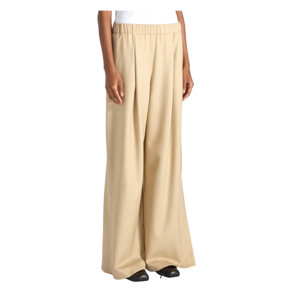 Liviana Conti Vrouw Beige Broeken Dames, S, Wol, Palazzo Broek In Wol Gabardine