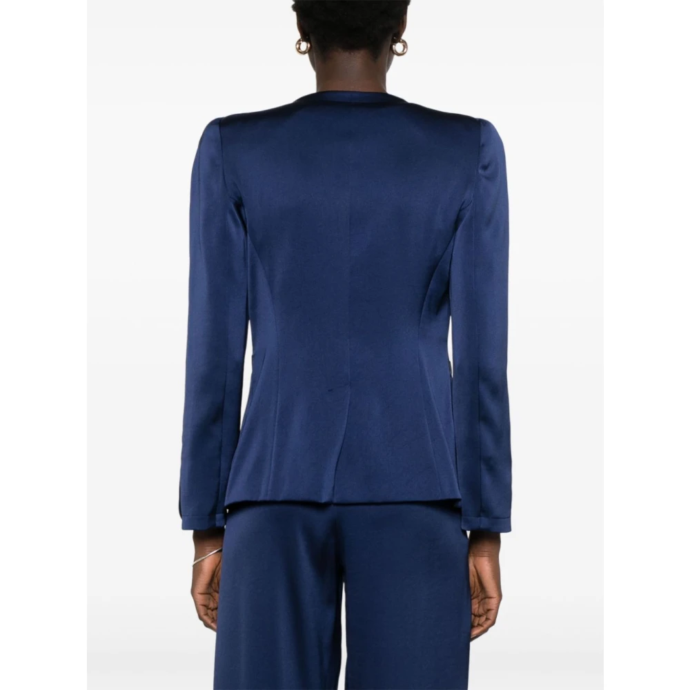Emporio Armani Blauwe Satijnen Shawl Lapel Jas Blue Dames