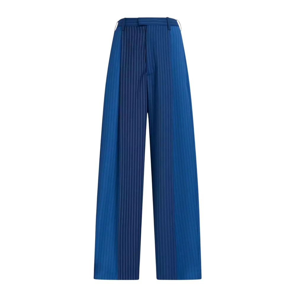 Marni Women's Blue Wool Striped Wide Leg Trousers - Wide Trousers - 2XS - Trousers