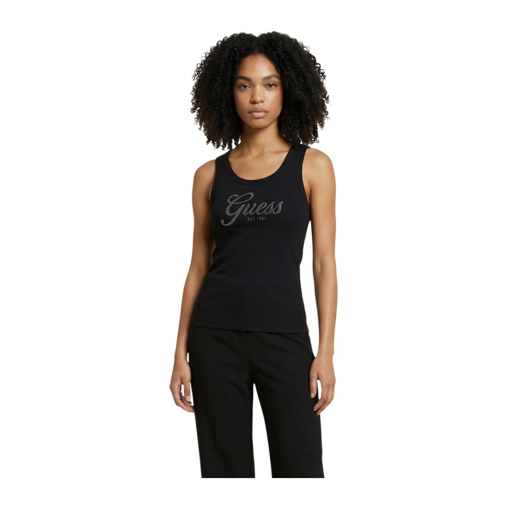 Guess Vrouw Zwart Mouwloze Tanktop Met Ronde Hals