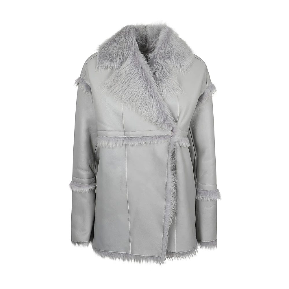 IRO Omkeerbare shearling jas met brede revers Gray Dames