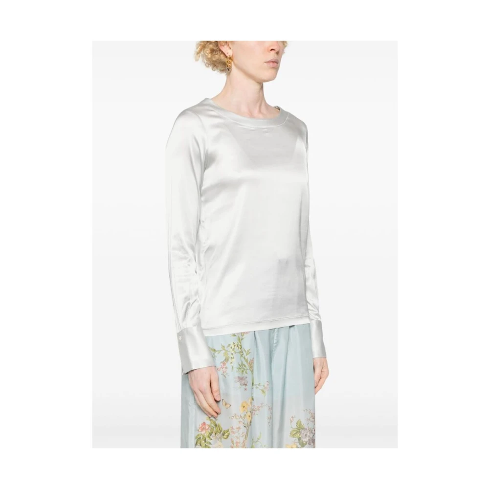 Mazzarelli Grijze Satijnen Boothals Shirt Gray Dames