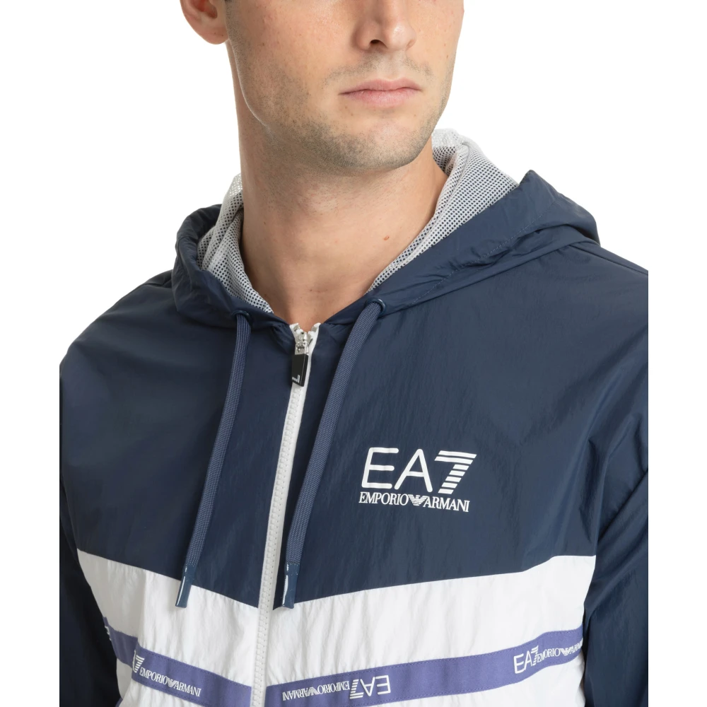 Emporio Armani EA7 Multicolor Logo Jas met Trekkoord en Rits Blue Heren