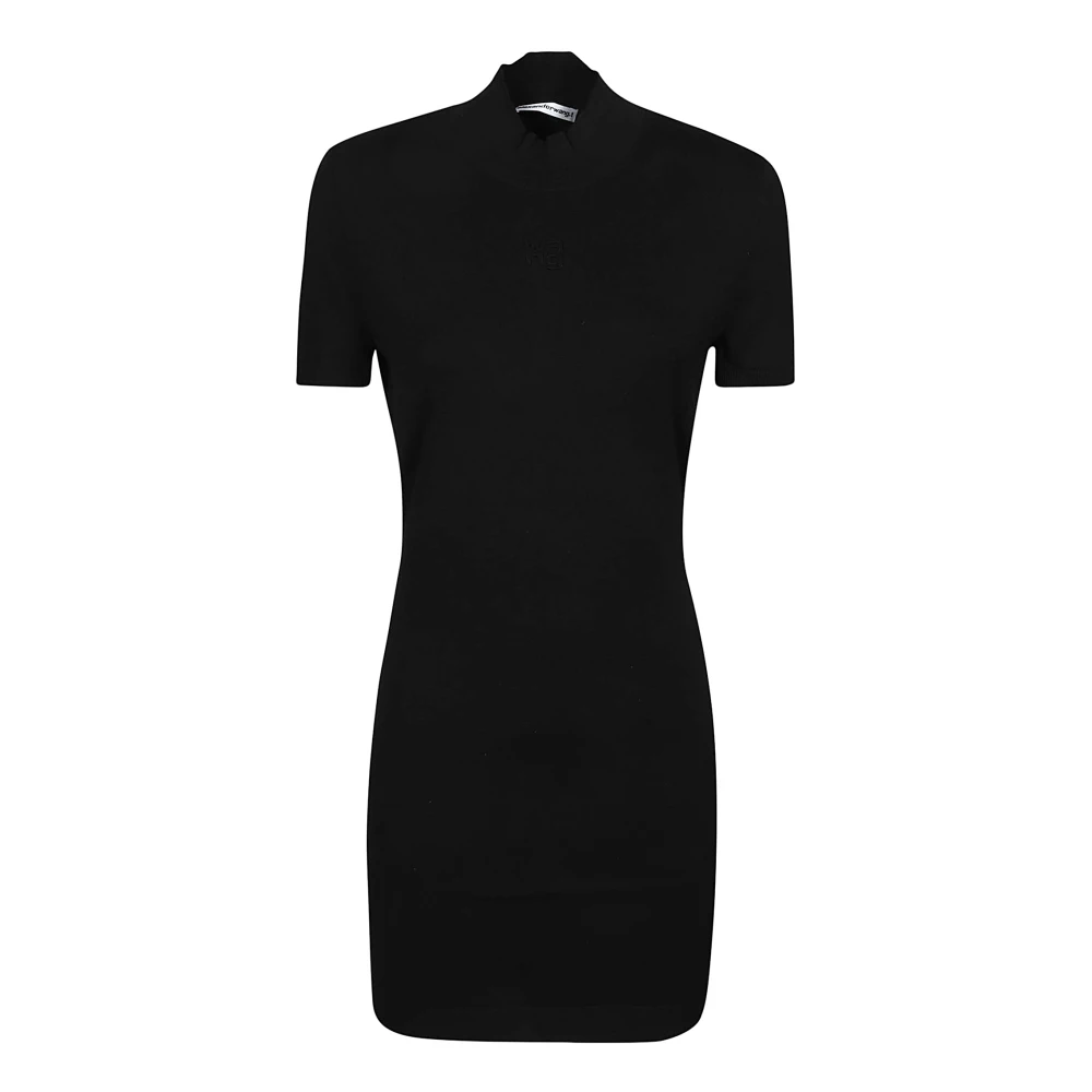 T by Alexander Wang Geborduurd Logo Mini Jurk Korte Mouw Black Dames
