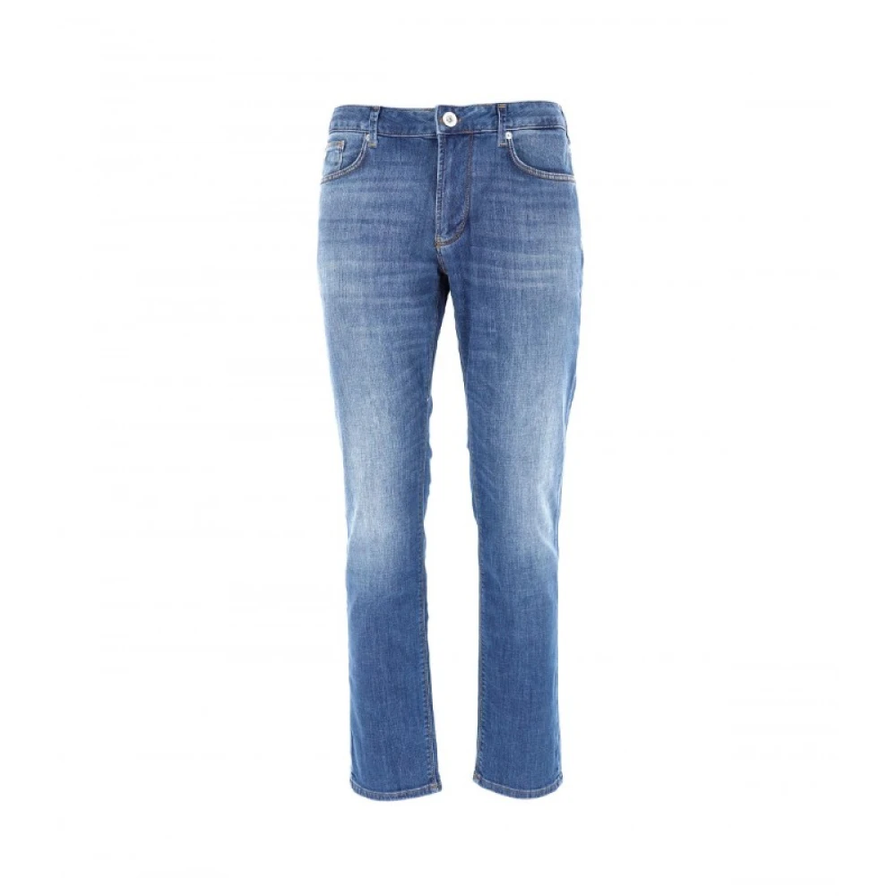 Armani Geknoopte Denim Jeans Verhoogt Stijl Blue Heren