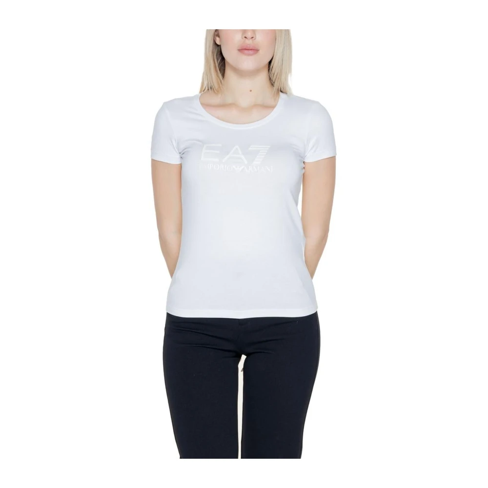 Emporio Armani EA7 Crème Katoenen Korte Mouw T-shirt White Dames