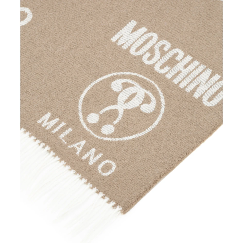 Moschino Logo Franje Wollen Sjaal Beige Heren