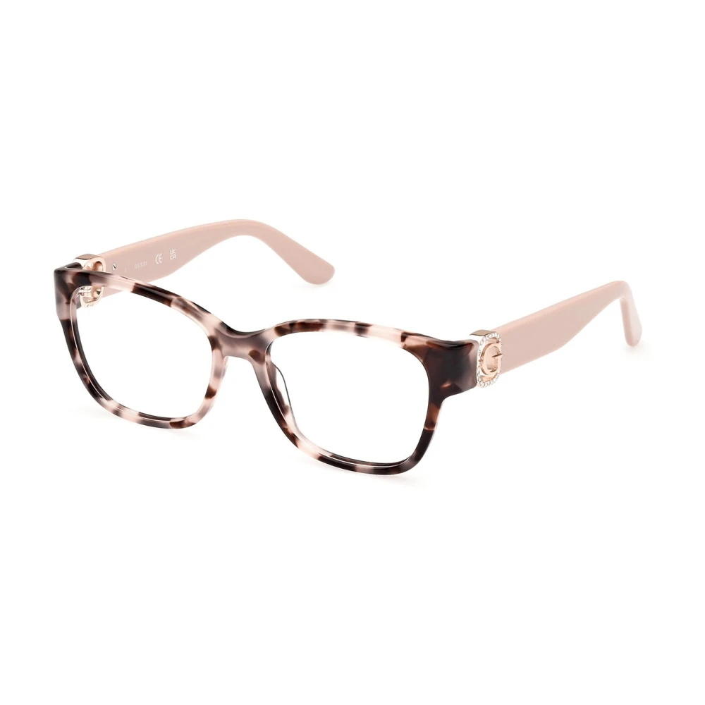 Guess Women's Pink Square Glasses With Iconic Logo And Rhinestone Details
