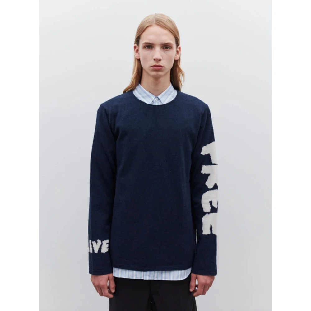 Comme des Garçons Navy Blauwe Wollen Trui Blue Heren