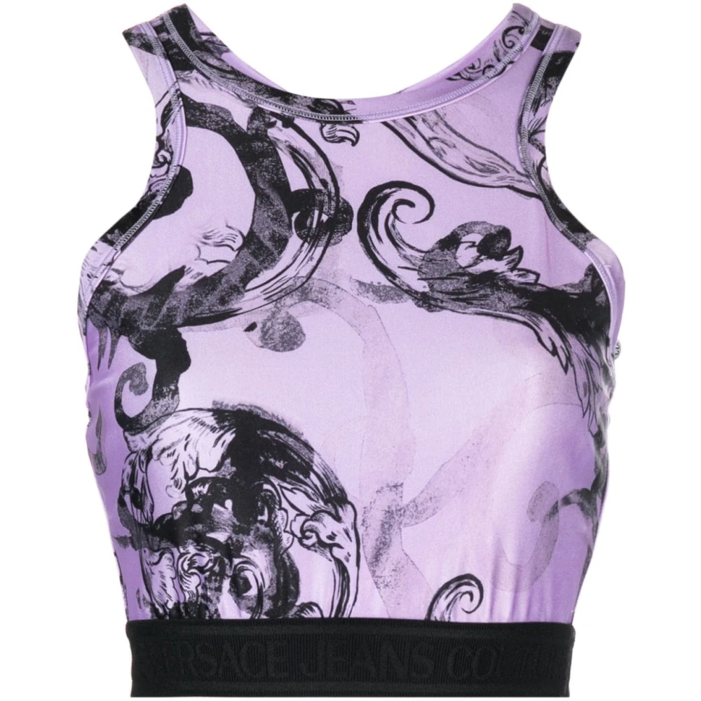 Versace Jeans Couture Paarse Waterverf Barok Top Purple Dames