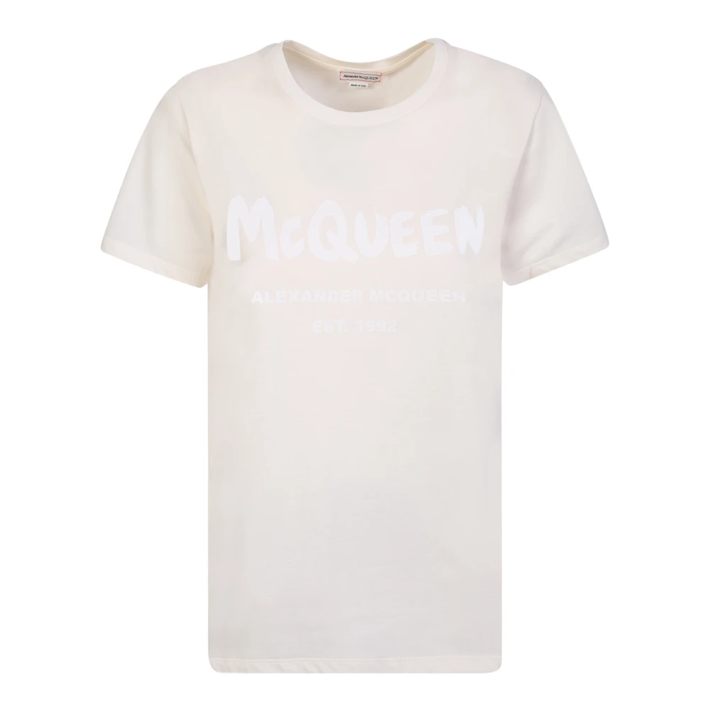 Alexander mcqueen Roze Katoenen T-shirt met Logo Print Pink Dames