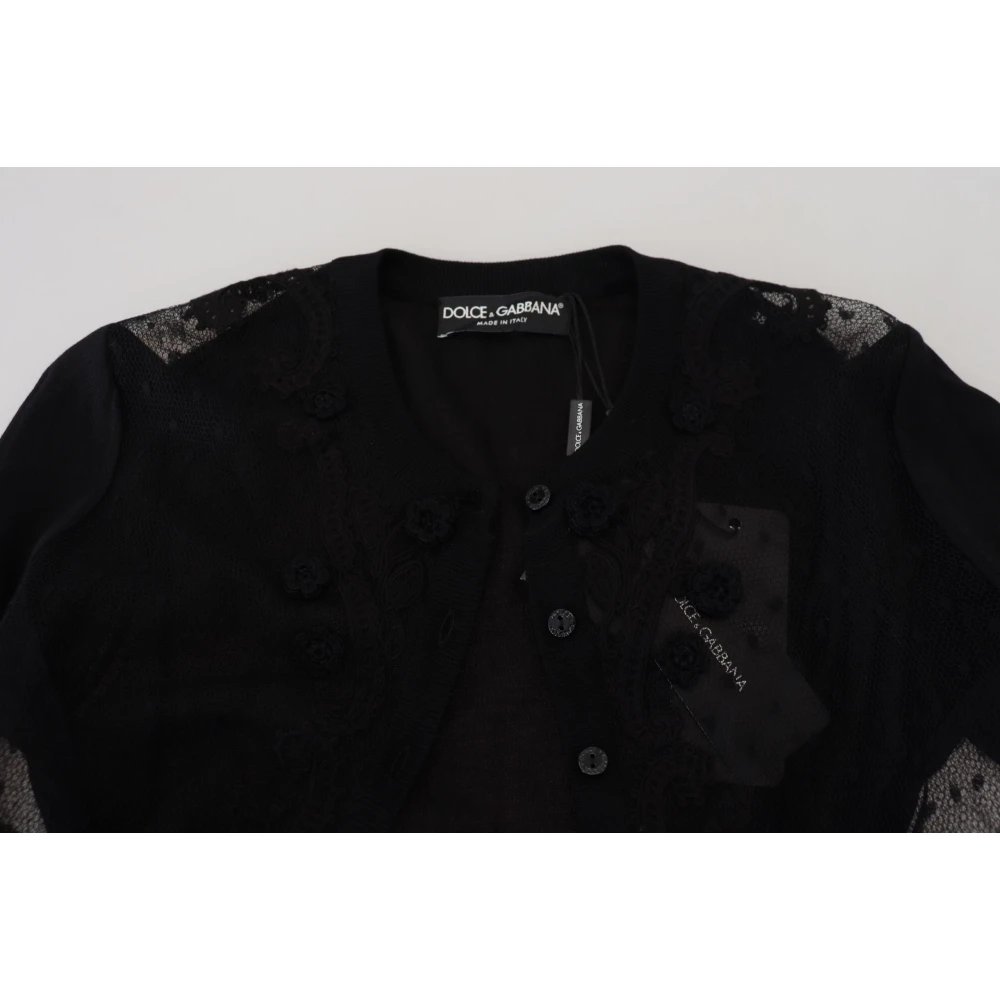 Dolce & Gabbana Elegante Zwarte Bloemen Kant Vest Black Dames