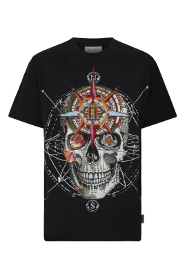 Round Neck T-Shirt Wind Rose Skull Stones