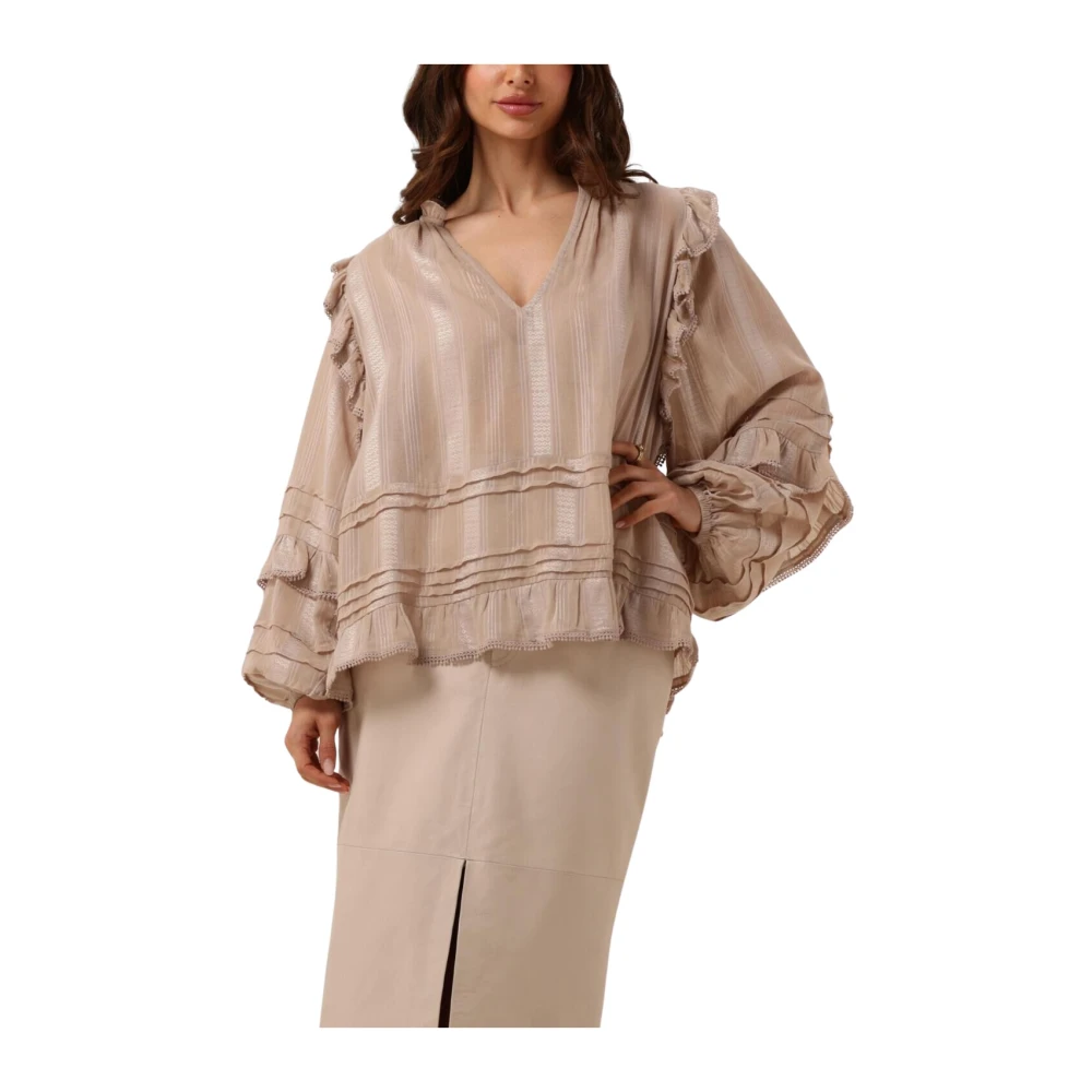 Ibana Stijlvolle Beige Blouse met Ruches Beige Dames